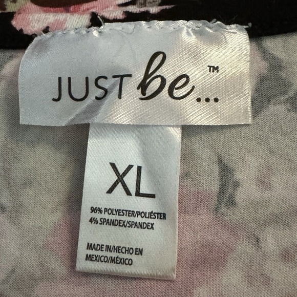 Just Be XL Shirt Top Black Pink Floral Short Sleeve Criss Cross V Neck Stretch - Picture 5 of 6